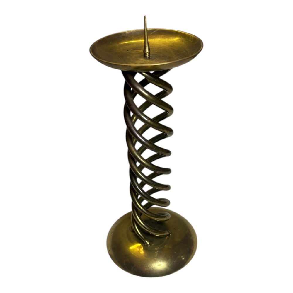 Vintage Spiral Brass Candle Holder, Vintage Brass Candle Holder, Boho Decor 9”
